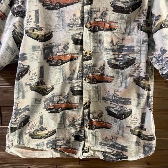 CLEARWATER OUTFITTERS Classic Car Themed Large Button Front Short Sleeve Shirt - Picture 3 of 14
